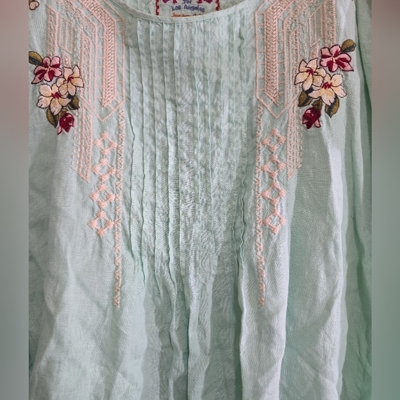 Johnny Was Rosalie Linen Pintuck Poncho Top Cool Mint Green Embroidered Large - Picture 4 of 8
